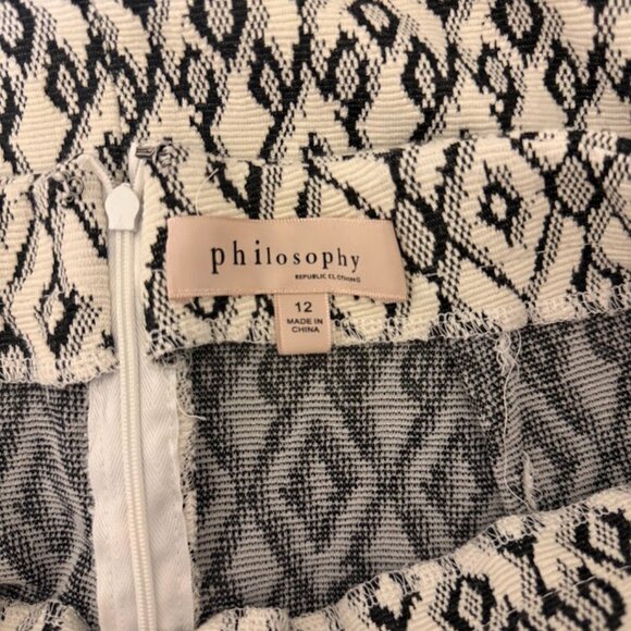 Black & White Textured Geometric Midi Skirt – Philosophy Clothing, Size12 - Picture 4 of 5